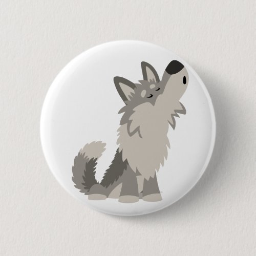 Cute Howling Cartoon Wolf  Button Badge