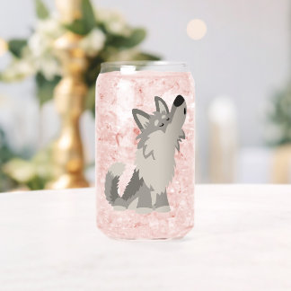 Cute Howling Cartoon Wolf  Can Glass