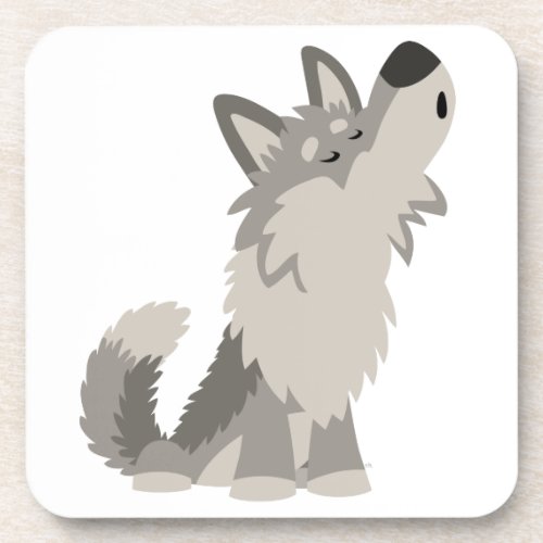Cute Howling Cartoon Wolf Coasters Set