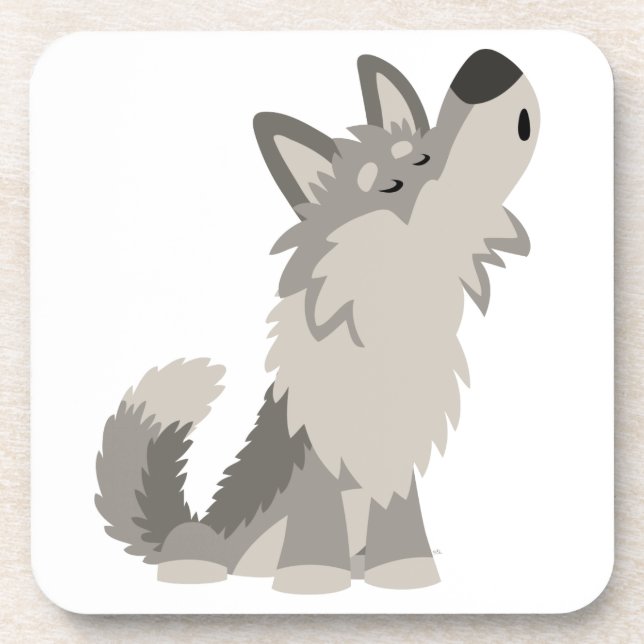 Cute Howling Cartoon Wolf Coasters Set (Front)