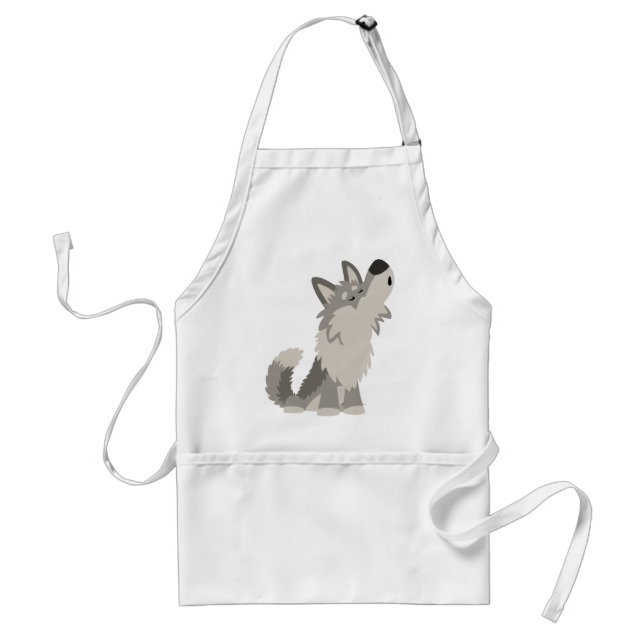 Cute Howling Cartoon Wolf Cooking Apron (Front)
