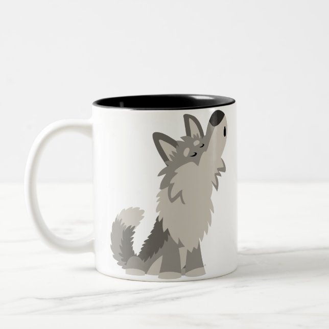 Cute Howling Cartoon Wolf Mug (Left)