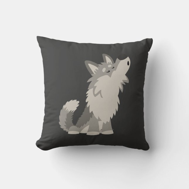Cute Howling Cartoon Wolf Pillow (Front)