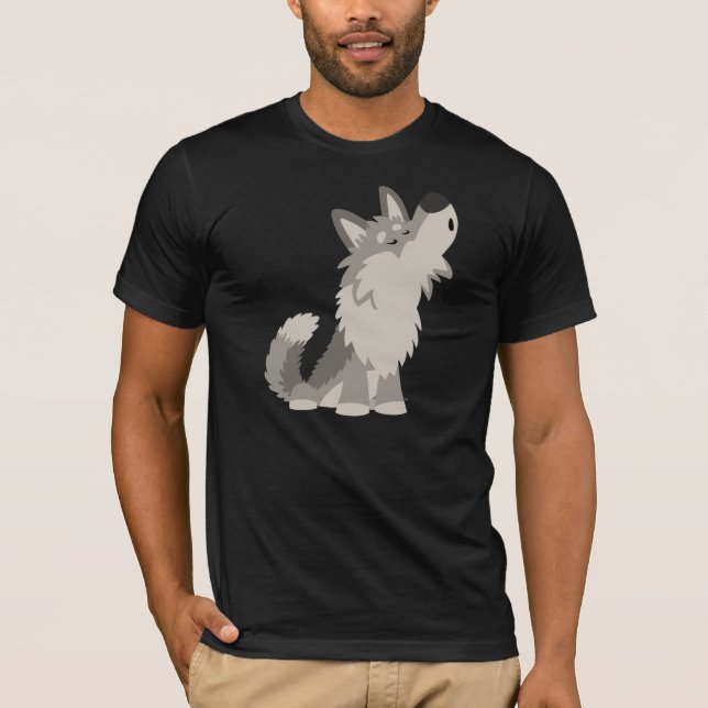 Cute Howling Cartoon Wolf T-Shirt (Front)