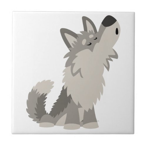 Cute Howling Cartoon Wolf  Tile