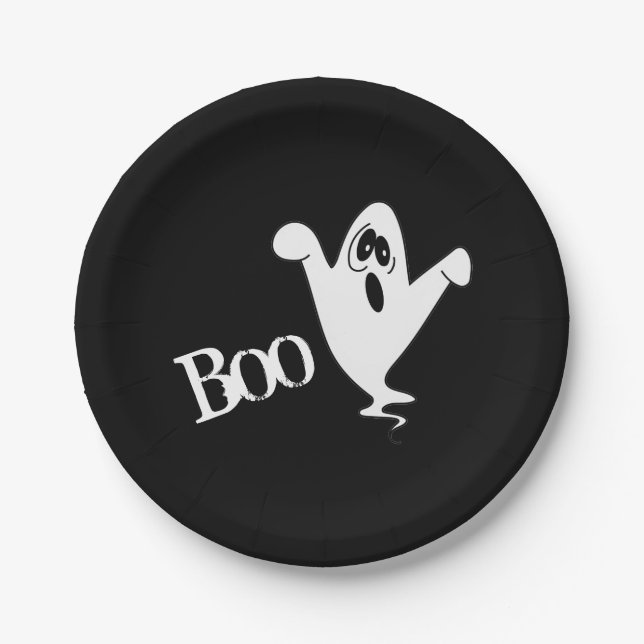 Cute Howling Ghost Halloween Paper Plates (Front)