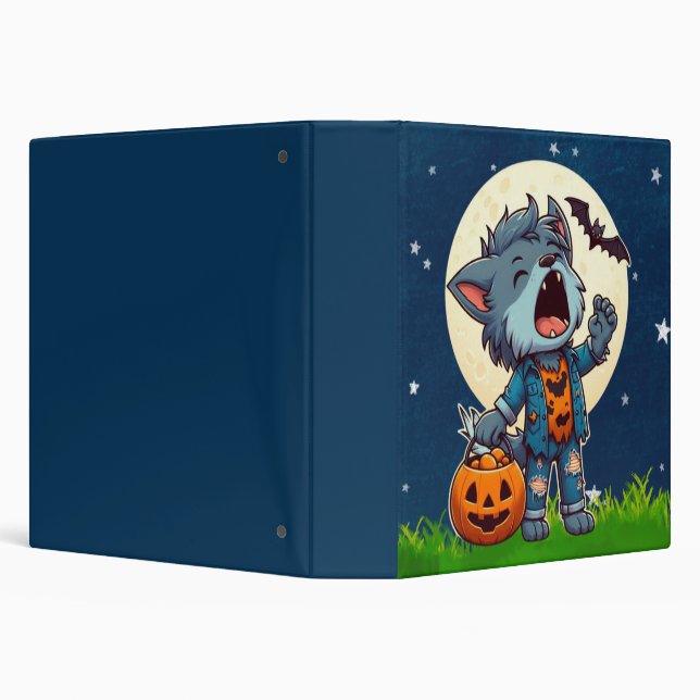 Cute howling werewolf monster with pumpkin 3 ring binder (Background)