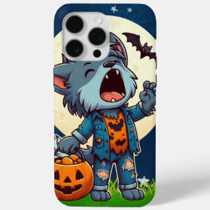 Cute howling werewolf monster with pumpkin iPhone 15 pro max case