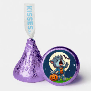 Cute howling werewolf monster with pumpkin hershey®'s kisses®