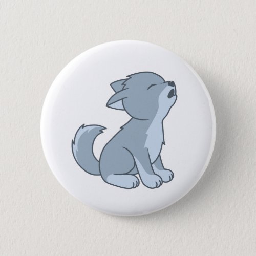 Cute Howling Wolf Pup Button