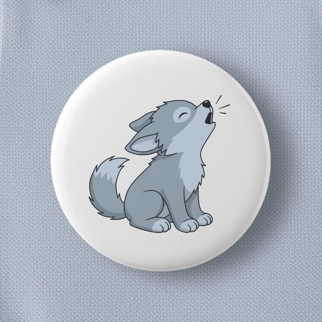 Cute Howling Wolf Pup Button (Creator Uploaded)