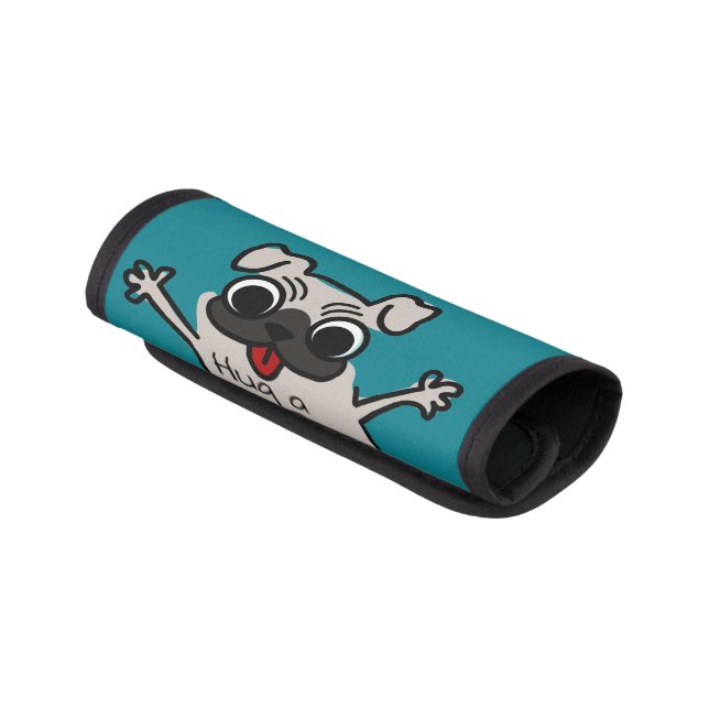 Cute Hug a Pug Teal Luggage Handle Wrap (Angled)