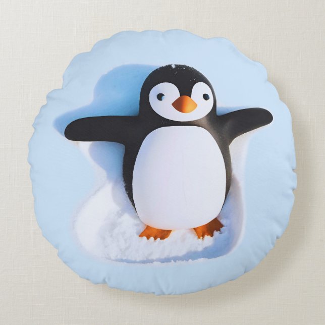 Cute Huggable Penguin Round Pillow (Front)