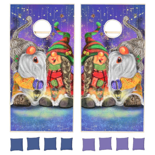 Cute Hugged Gnomes Singing Happy Christmas Song Cornhole Set (Set)