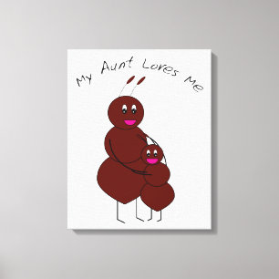 Cute Hugging Aunt and Niece Family Ant Cartoon Canvas Print