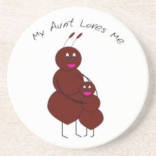 Cute Hugging Aunt and Sweet Family Ant Cartoon Drink Coaster