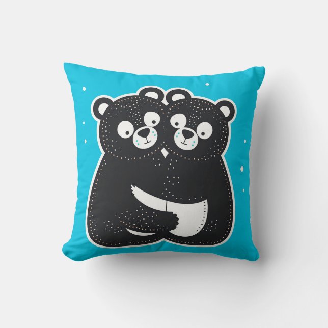 🐻🖤 Cute Hugging Black Bears Cozy Decor Gift ✨ Throw Pillow (Front)