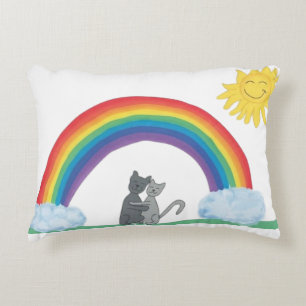 Cute Hugging Cats Under Rainbow and Sun Accent Pil Pillow