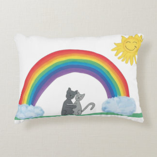 Cute Hugging Cats Under Rainbow and Sun Accent Pil Pillow