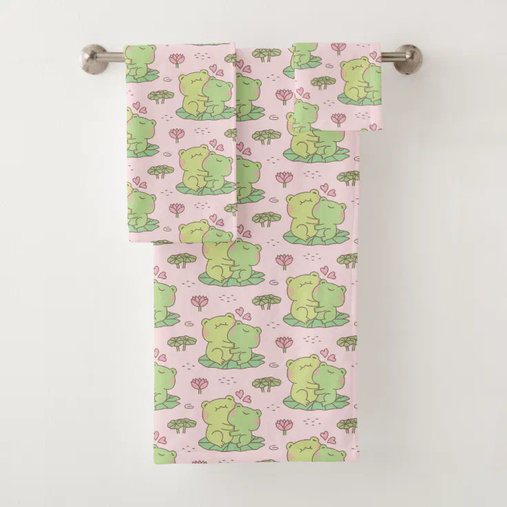 Cute Hugging Frogs In Love Pattern Pink Bath Towel Set Zazzle