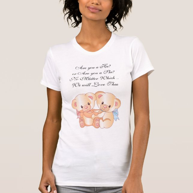 Cute Hugging Girl and Boy Bears Expecting T-Shirt (Front)