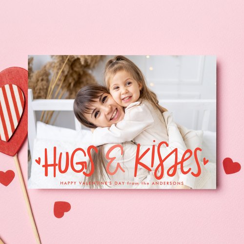 Cute Hugs and Kisses Photo Valentines Day Card