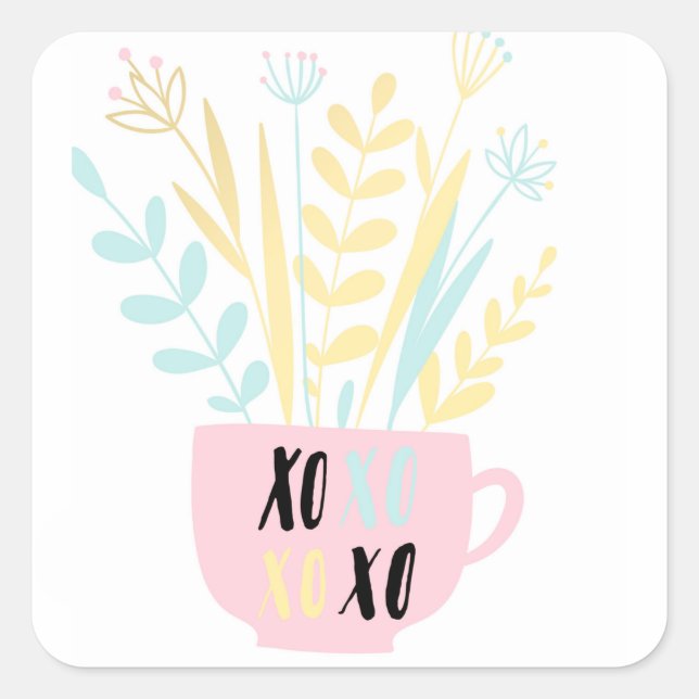 Cute Hugs and Kisses xoxo Kids Square Sticker (Front)