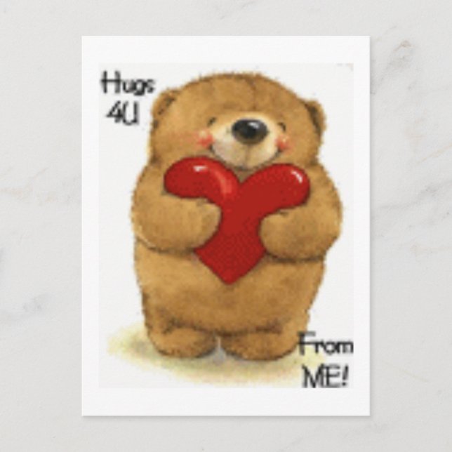 Cute Hugs For You Valentine Teddy Holiday Postcard (Front)