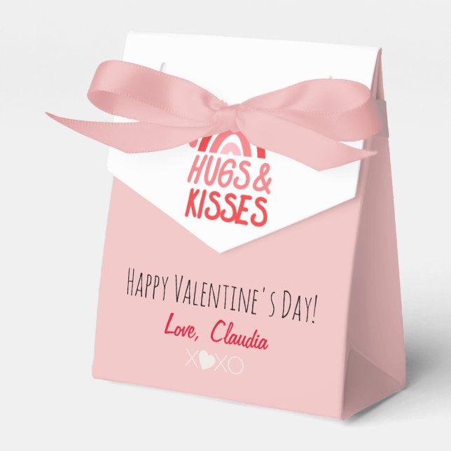 Cute Hugs & Kisses Pink Happy Valentine's Day Favor Boxes (Front Side)