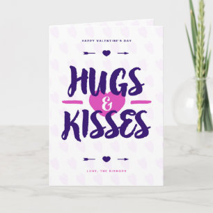 Cute Hugs & Kisses Rustic Lettered Valentine's Day Holiday Card
