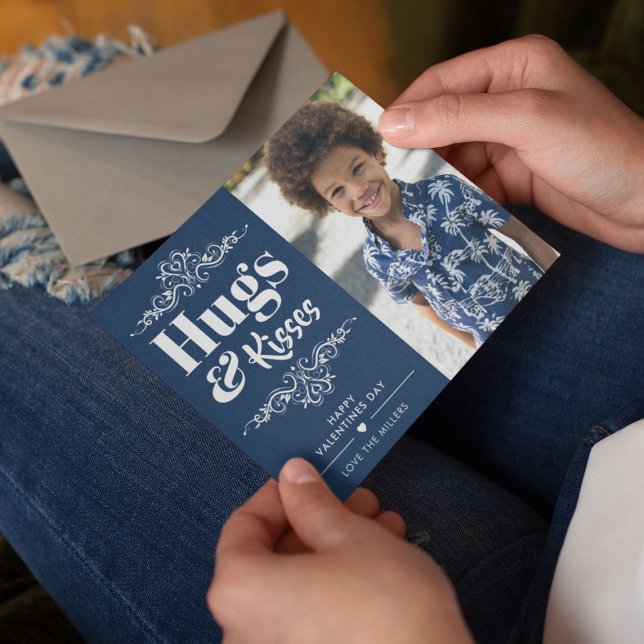 Cute Hugs & Kisses Valentine Photo Holiday Card (Creator Uploaded)