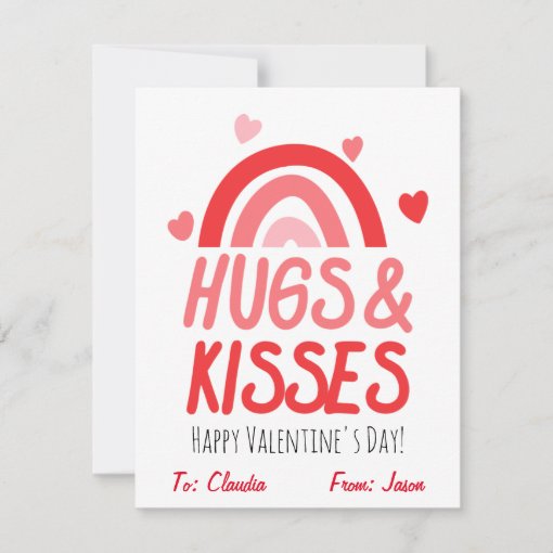 Cute Hugs & Kisses Valentine's Day Kids Classroom Holiday Card | Zazzle