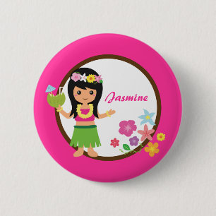 Cute Hula Girl Hawaiian Luau Themed Button