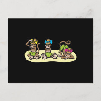 cute hula girl monkeys postcard