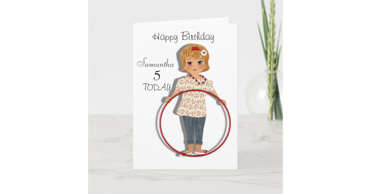 Cute Hula Hoop Girl Personalised Birthday Card | Zazzle.com