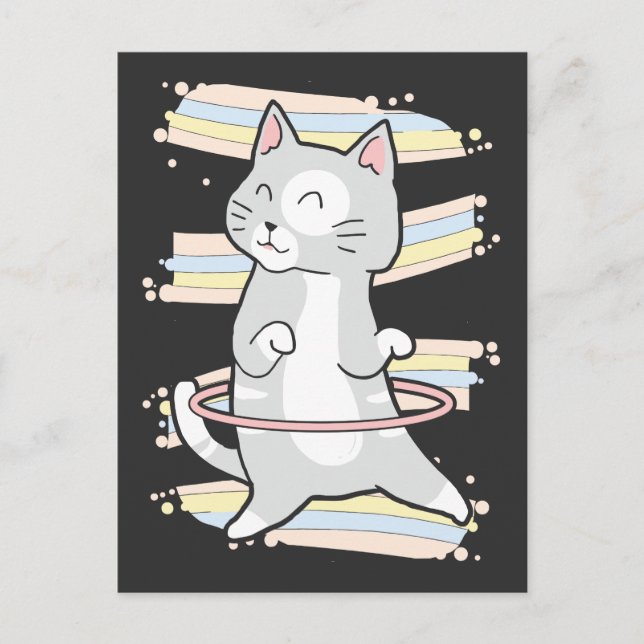 Cute Hula Hoop Kitty Dancing Cat Dance Lover Postcard (Front)