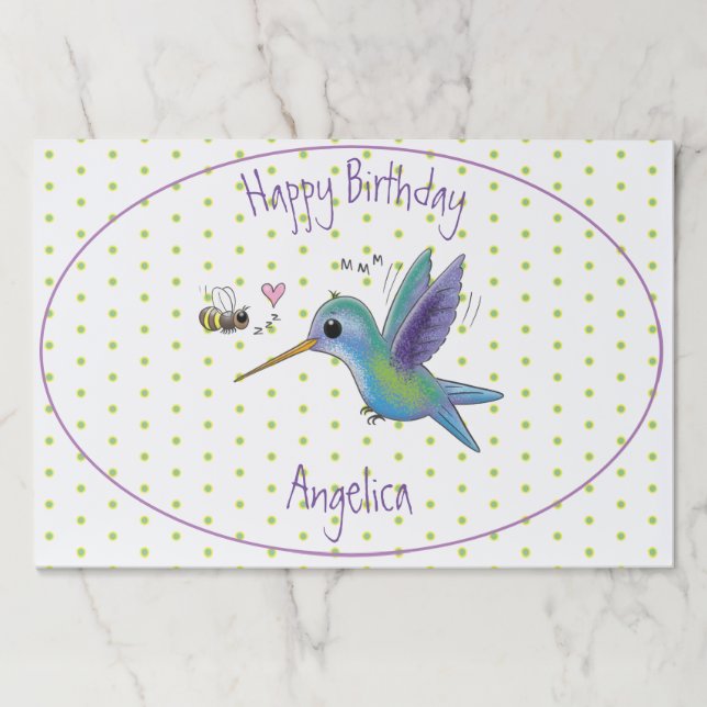 Cute hummingbird and bee cartoon illustration paper pad (Front)