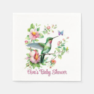 Cute Hummingbird and Butterfly Girl Baby Shower Napkins