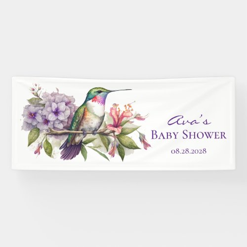 Cute Hummingbird and Florals Girl Baby Shower Banner