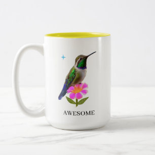 Cute Hummingbird and Flower on White Two-Tone Coffee Mug