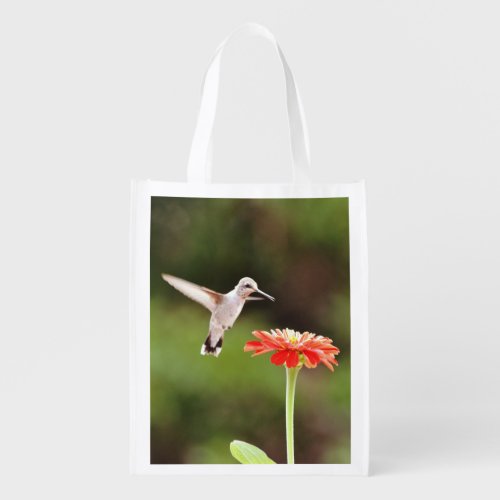 Cute Hummingbird at Flower Eco Art Grocery Bag