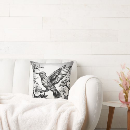 Cute Hummingbird Black  White Designer Cushion
