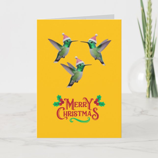 Cute Hummingbird Christmas Holiday Card (Front)