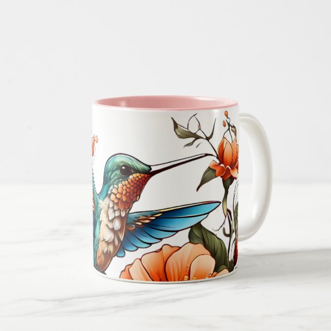Cute Hummingbird design  Two-Tone Coffee Mug (Front Right)