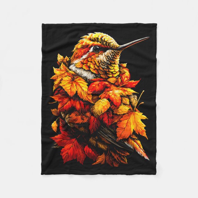Cute Hummingbird Fall Leaves Forest Vibes Autumn A Fleece Blanket (Front)