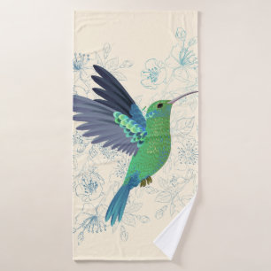 Cute Hummingbird Floral Bath Towel