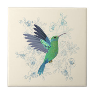 Cute Hummingbird Floral Ceramic Tile