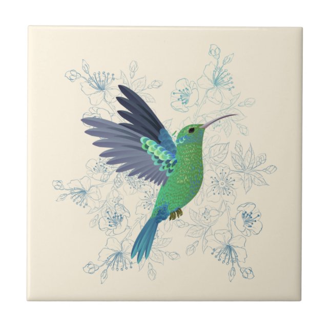 Cute Hummingbird Floral Ceramic Tile (Front)