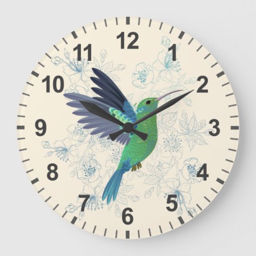 Cute Hummingbird Floral Large Clock