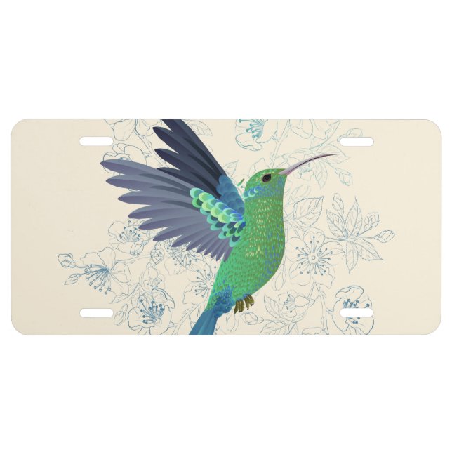 Cute Hummingbird Floral License Plate (Front)